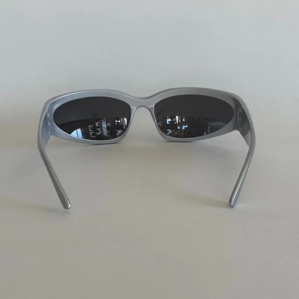 Y2K Grey Silver Vintage Sunglasses – Unique Frame Shape, Unisex, UVA UVB, New